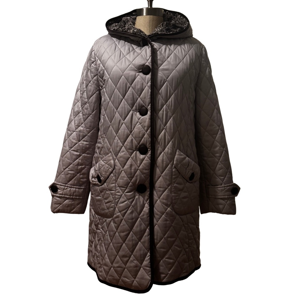 Quilted light Gray Hooded Coat.wj1412